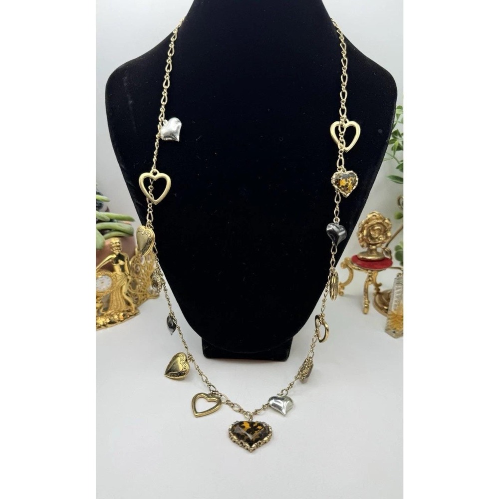 Betsey Johnson Gold & Silver Tone Multi Heart Necklace with 3 Lockets
